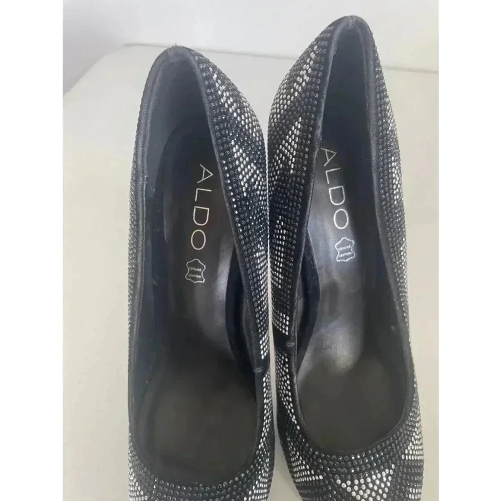 Women's Aldo Leather Chevron‎ Black Rhinestone 6” High Heels Size 8.5 EUC